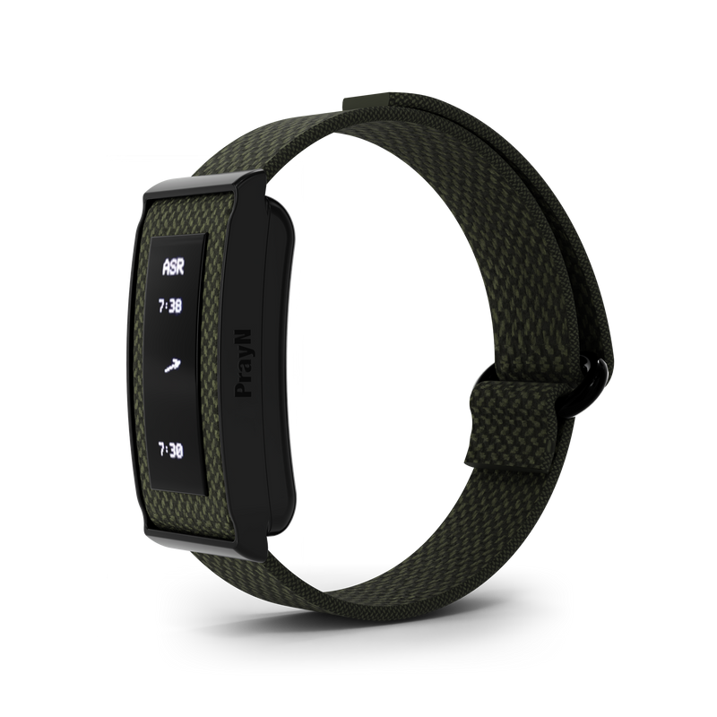 The next prayer's name and time, on your wrist.